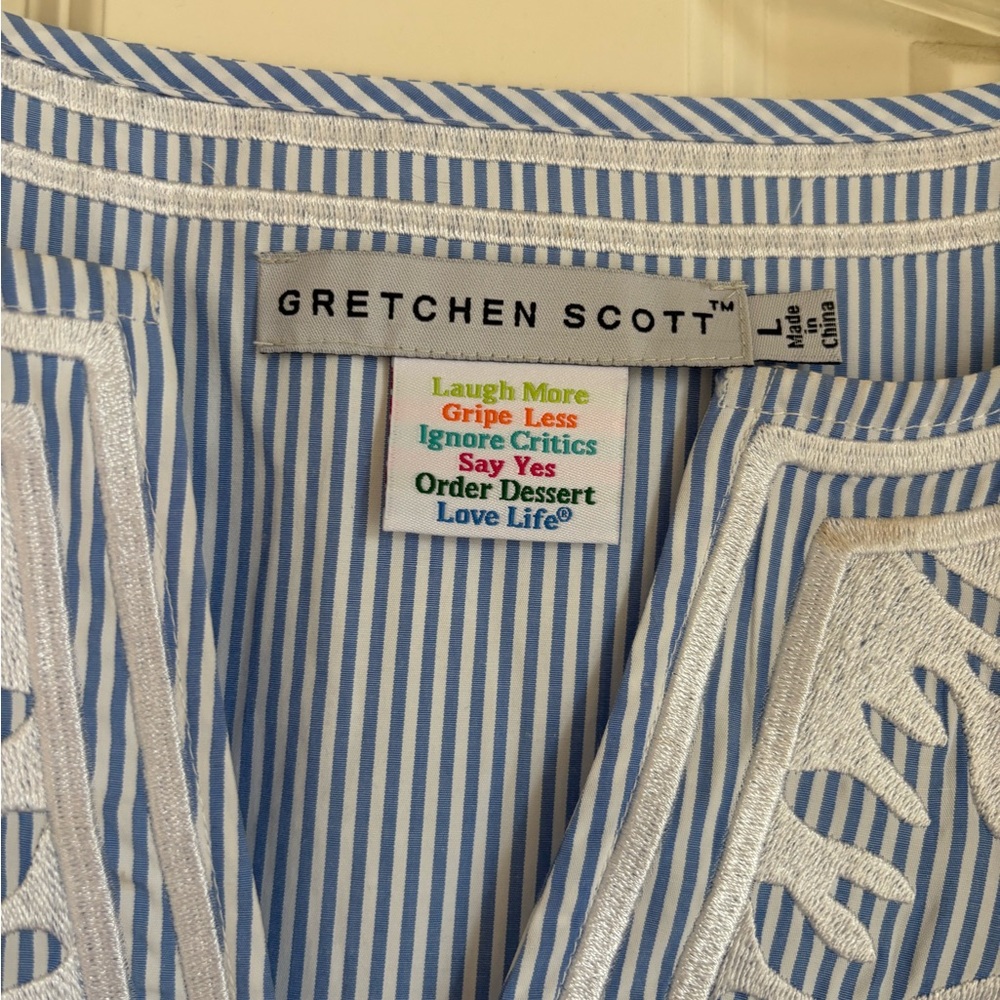 Gretchen Scott Designs blue and white Pinstripe Tunic-the Reef - Picture 3 of 4